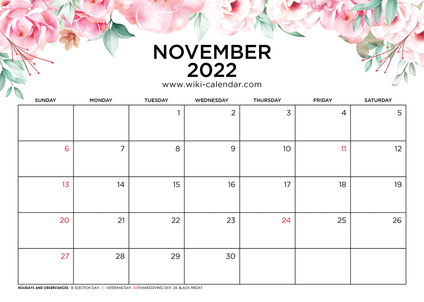 November 2022 Calendar Free Printable Calendar Com Free Printable 