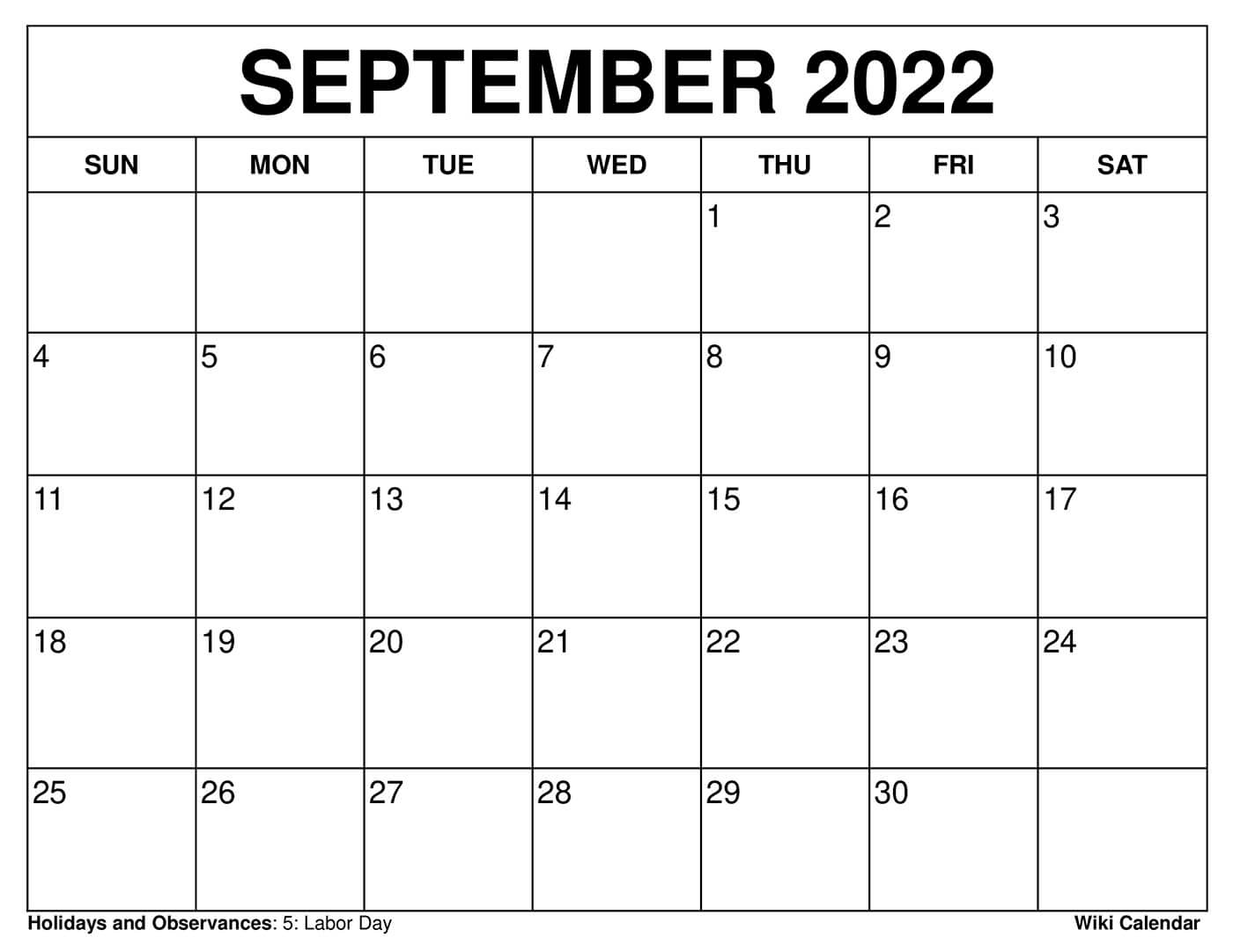 September Blank Calendar 2022 Free Printable September 2022 Calendars - Wiki Calendar
