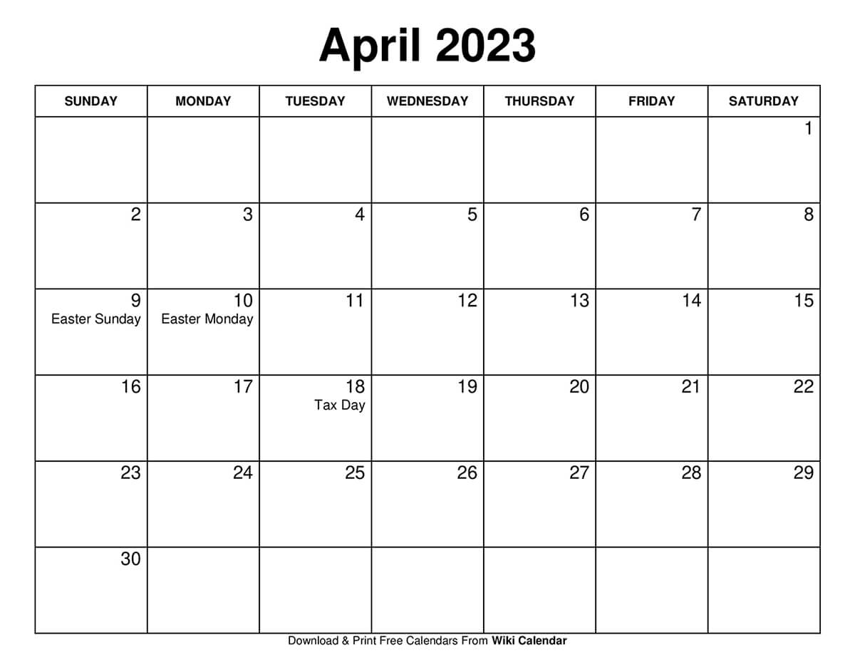 April Free Printable Calendar With Holidays Printable Templates Free