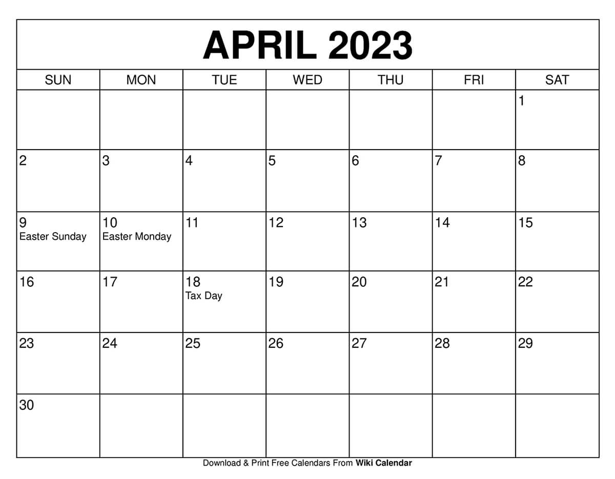 April 2023 Calendar