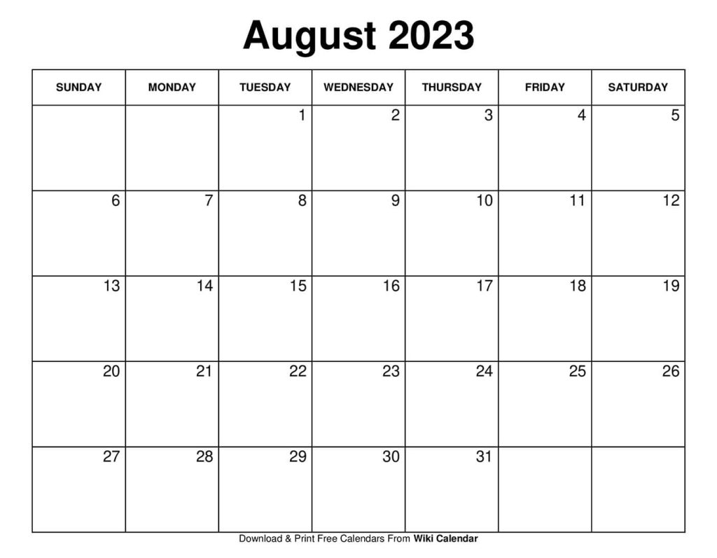Free Printable August 2023 Calendar Templates With Holidays