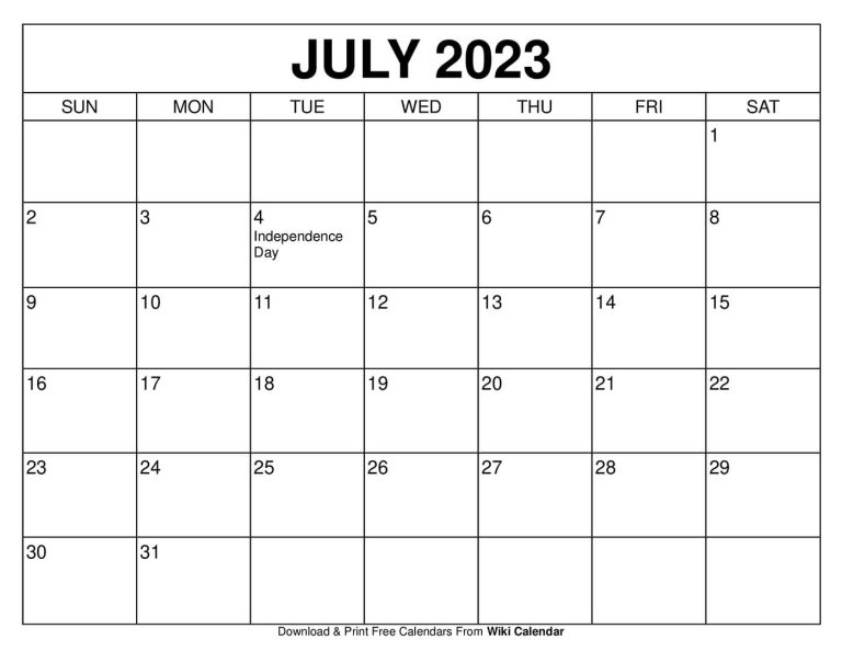 Free Printable Calendar July 2023 Wiki