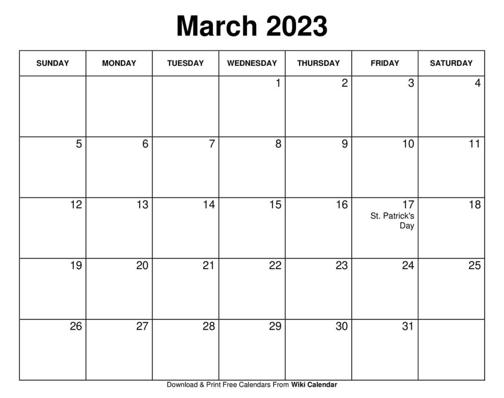 Free Printable March 2023 Calendar Templates With Holidays Download