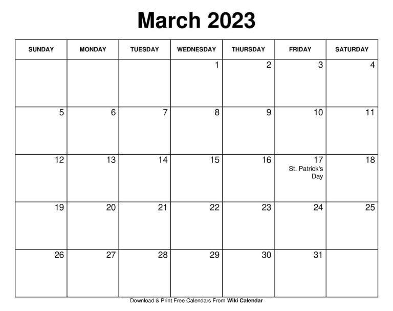 Wiki Calendar March 2023