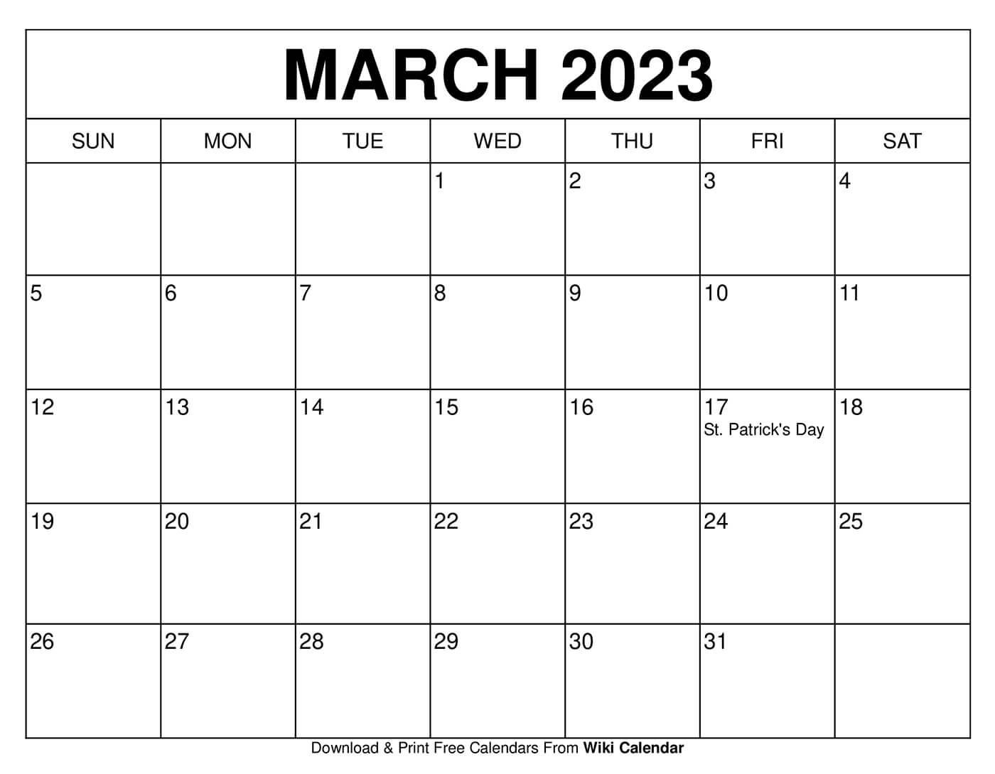 Free Printable March Calendar