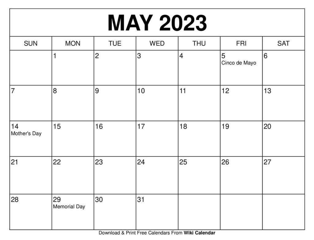 Free Printable May 2023 Calendar Wiki Calendar