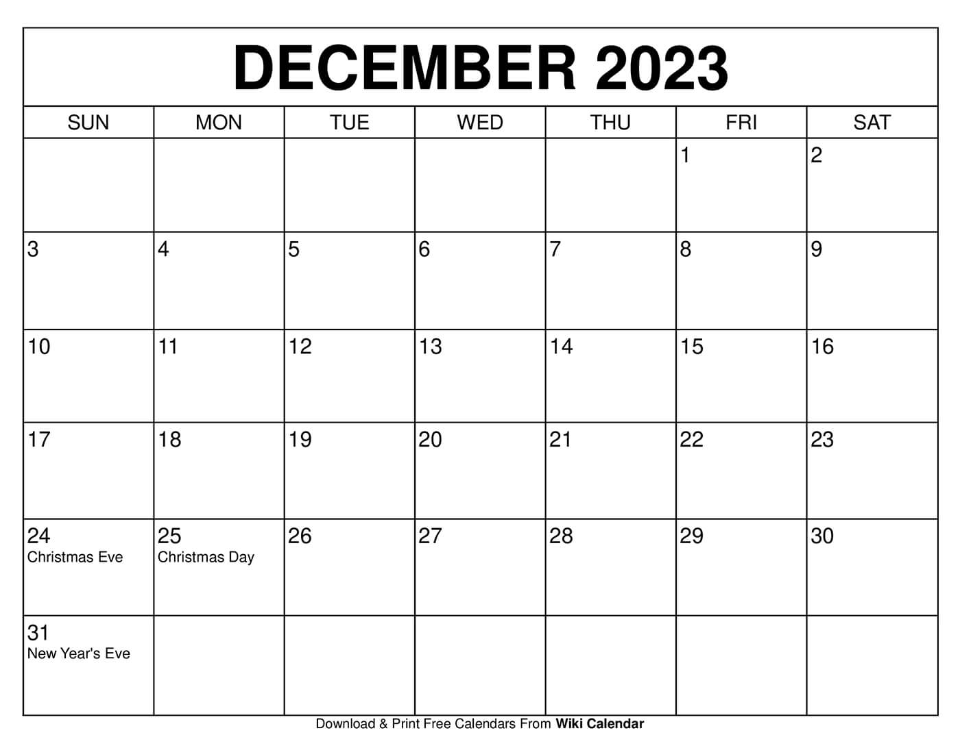 December 2023 Printable Template Calendar
