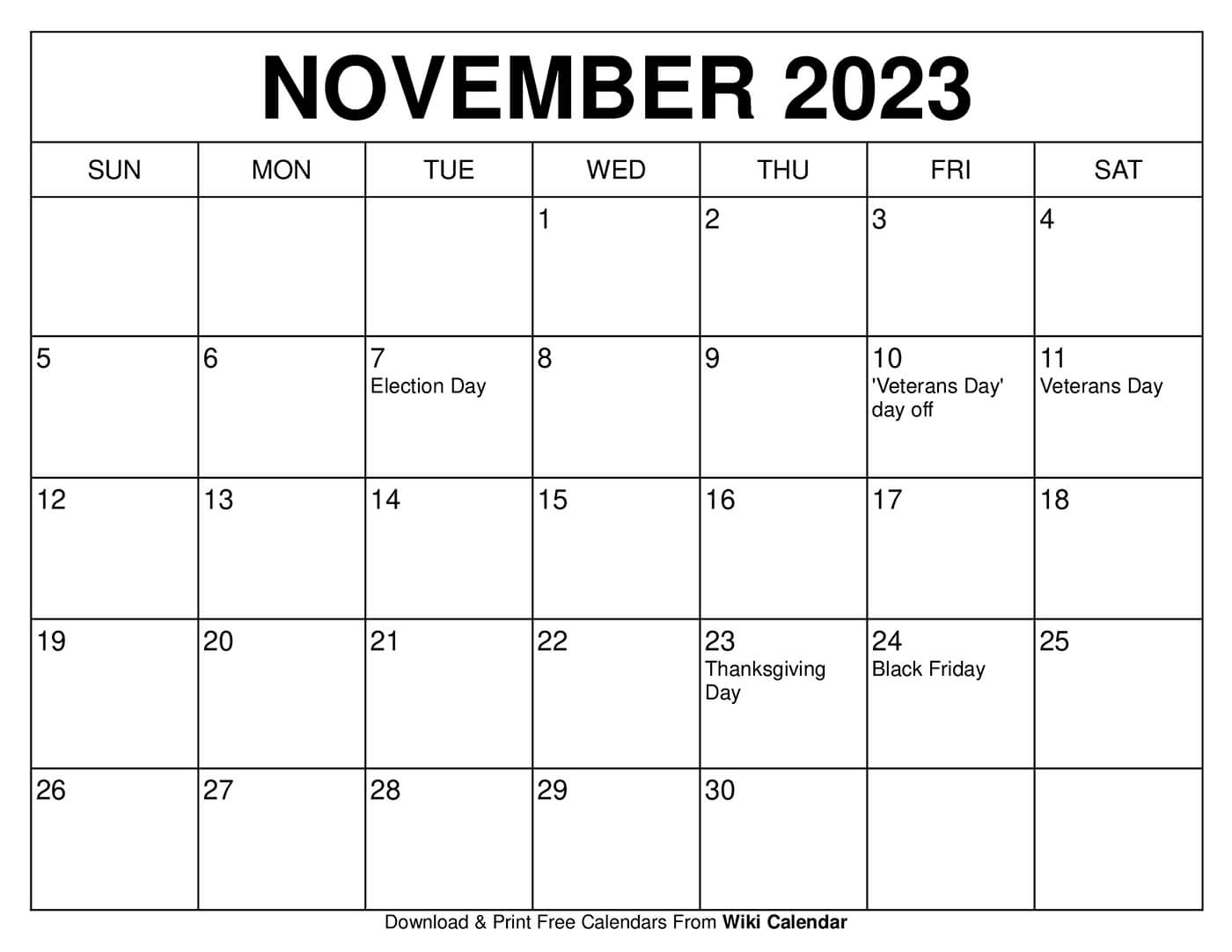 Free Printable November 2023 Calendars Wiki Calendar