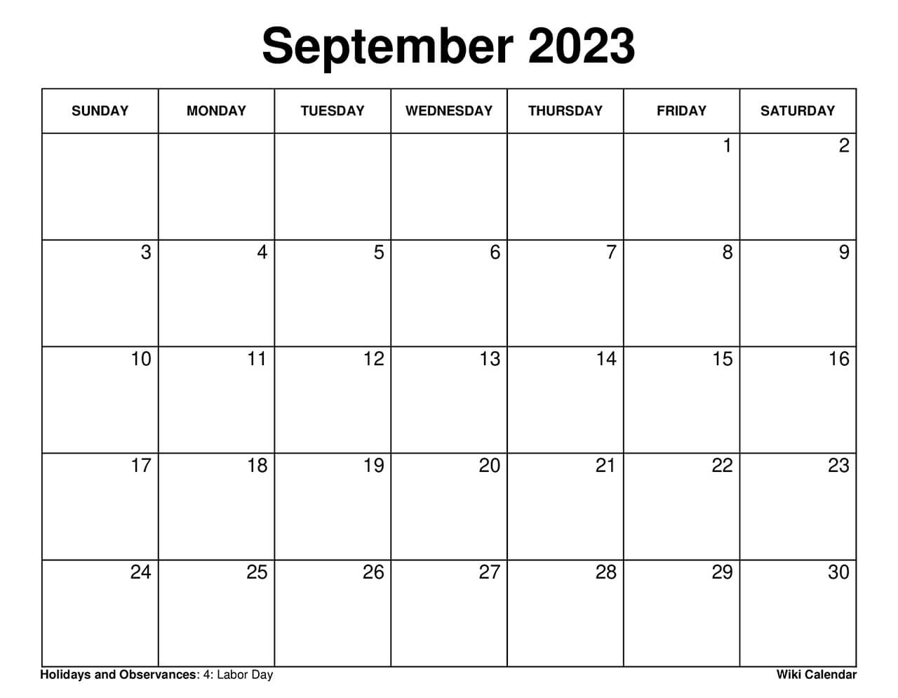 September 2023 Calendar Printable with Holidays