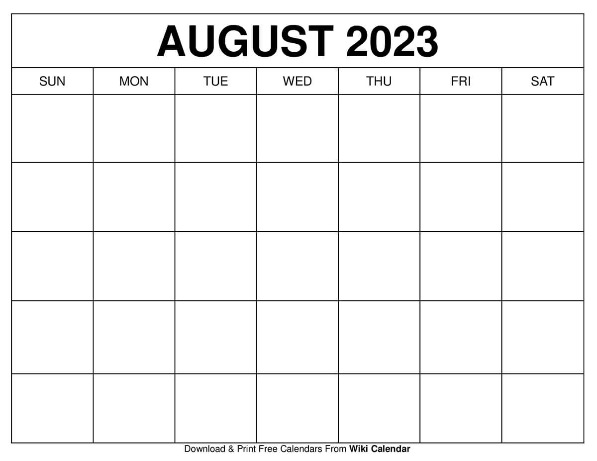 Blank August 2023 Calendar