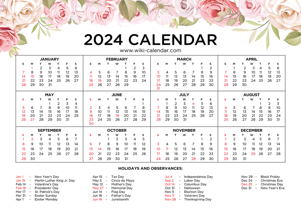 Free Printable Floral Calendar 2024 Wiki Calendar