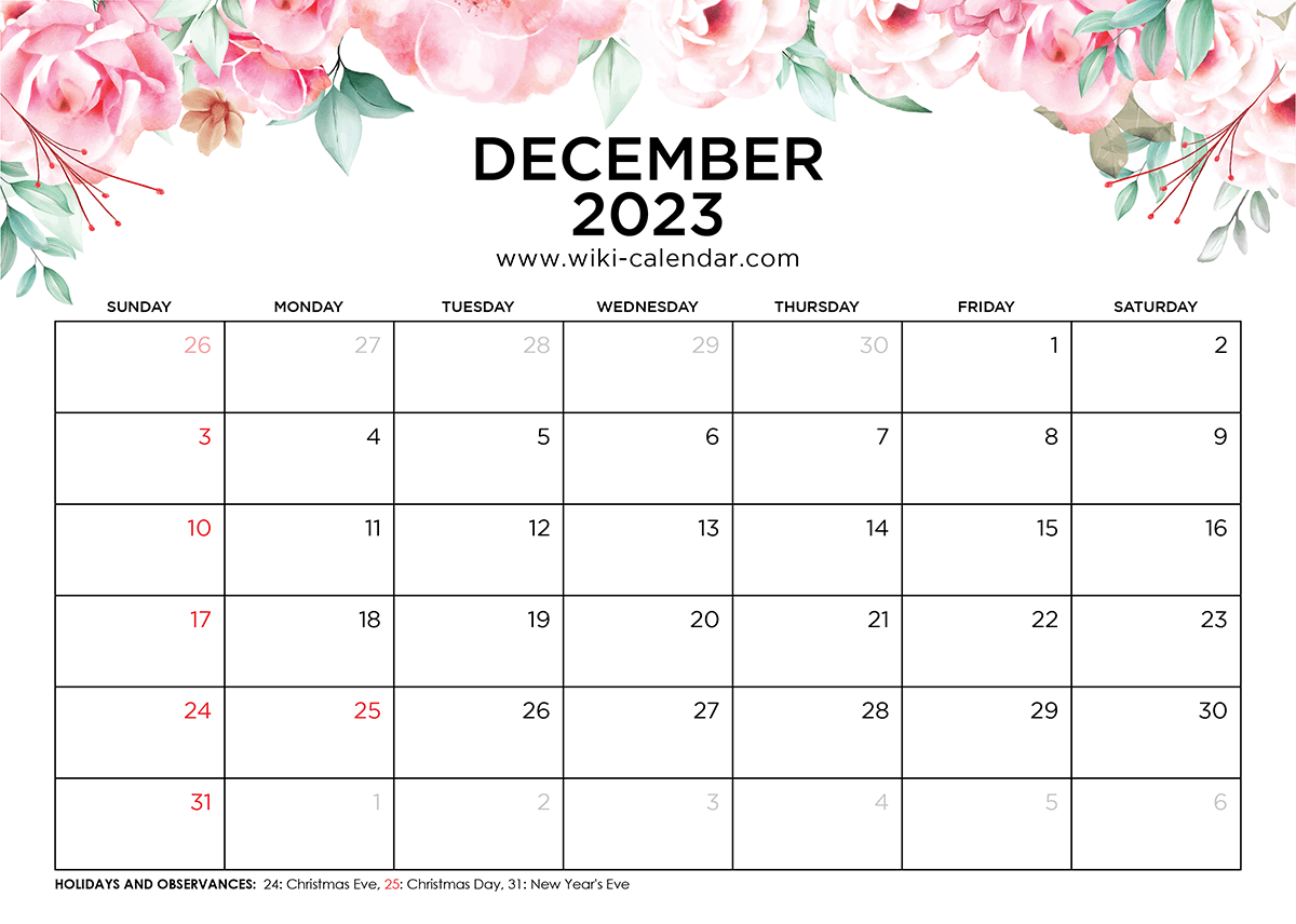 Floral Calendar for December 2023