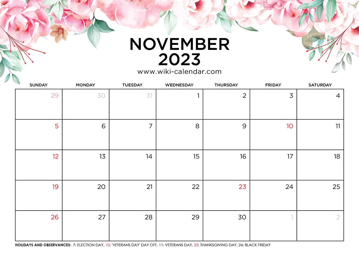 Floral Calendar for November 2023