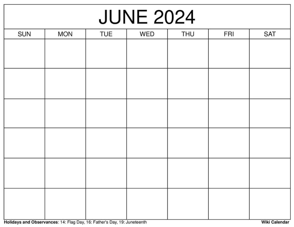 Printable June 2024 Calendar Templates with Holidays
