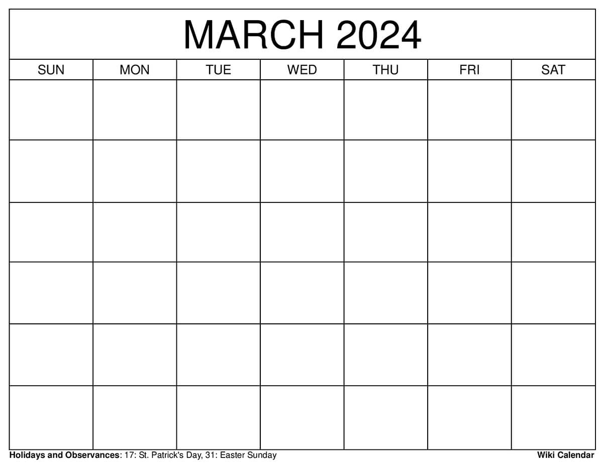 Blank March 2024 Calendar