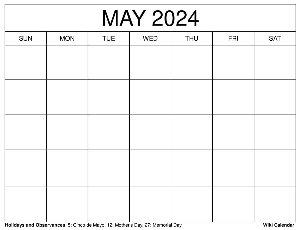 Printable May 2024 Calendar Templates With Holidays