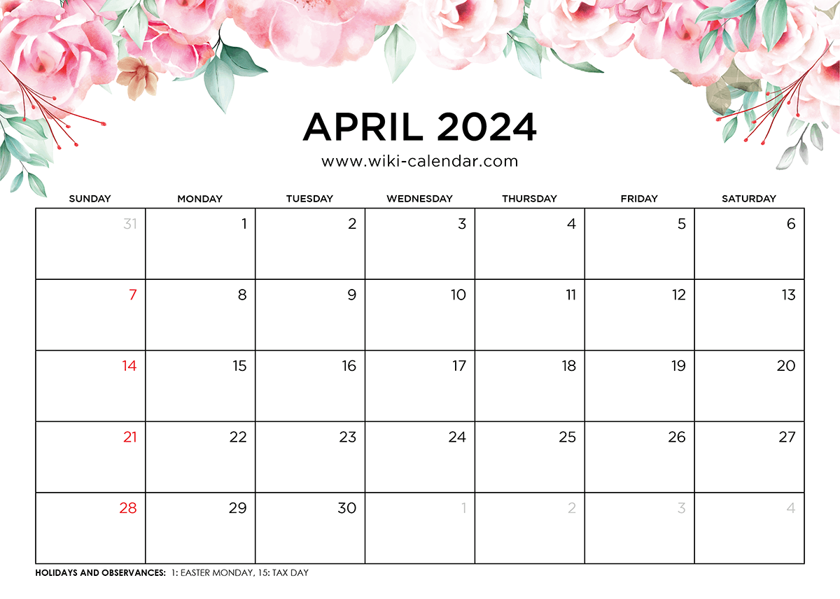 2024 April Calendar Printable Pdf Form Fillable Printable 2024 Calendar
