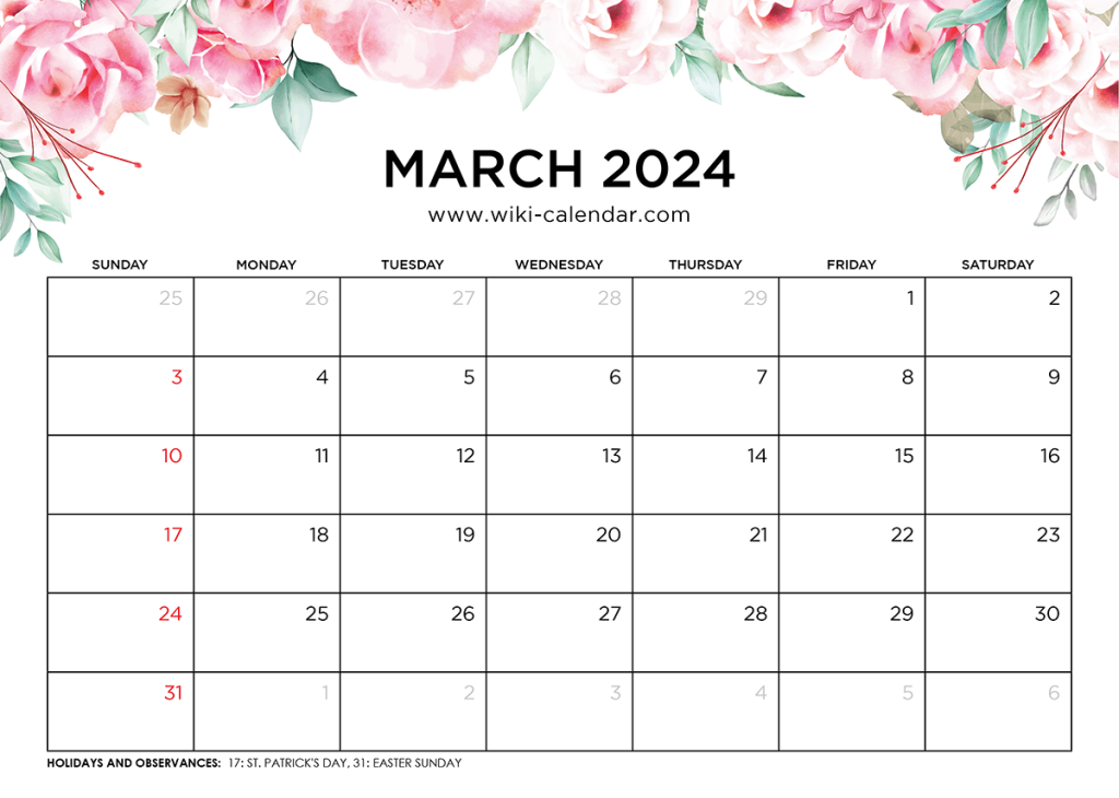 Printable March 2024 Calendar Templates With Holidays