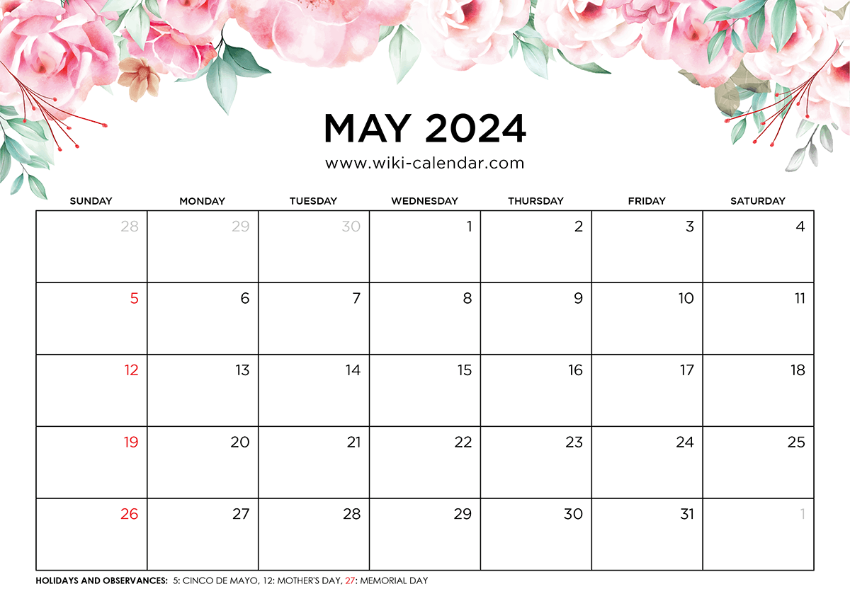 Free Printable May 2024 Calendars - Download