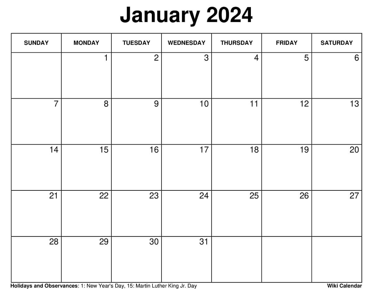 Printable January 2024 Calendar Templates with Holidays