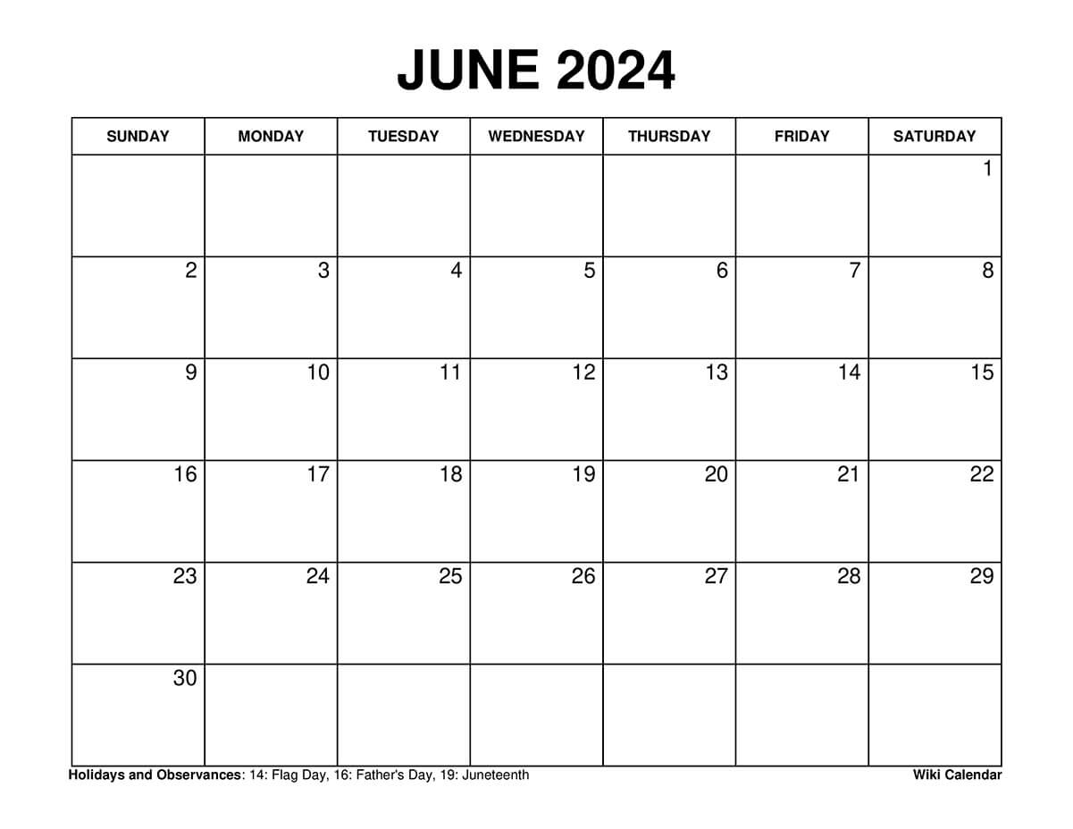 June 2024 Calendar Printable with Holidays by Sharon Gore Feb, 2024