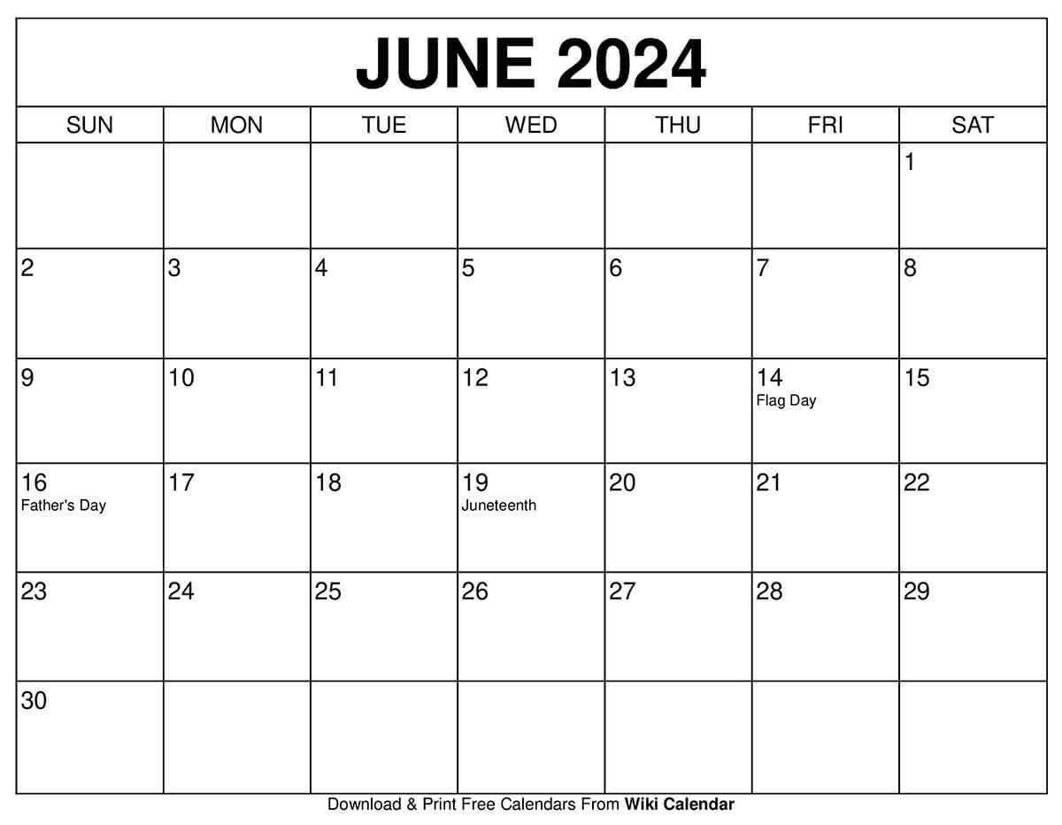 2024 June Calendar Print Out 2024 Calendar With Holidays