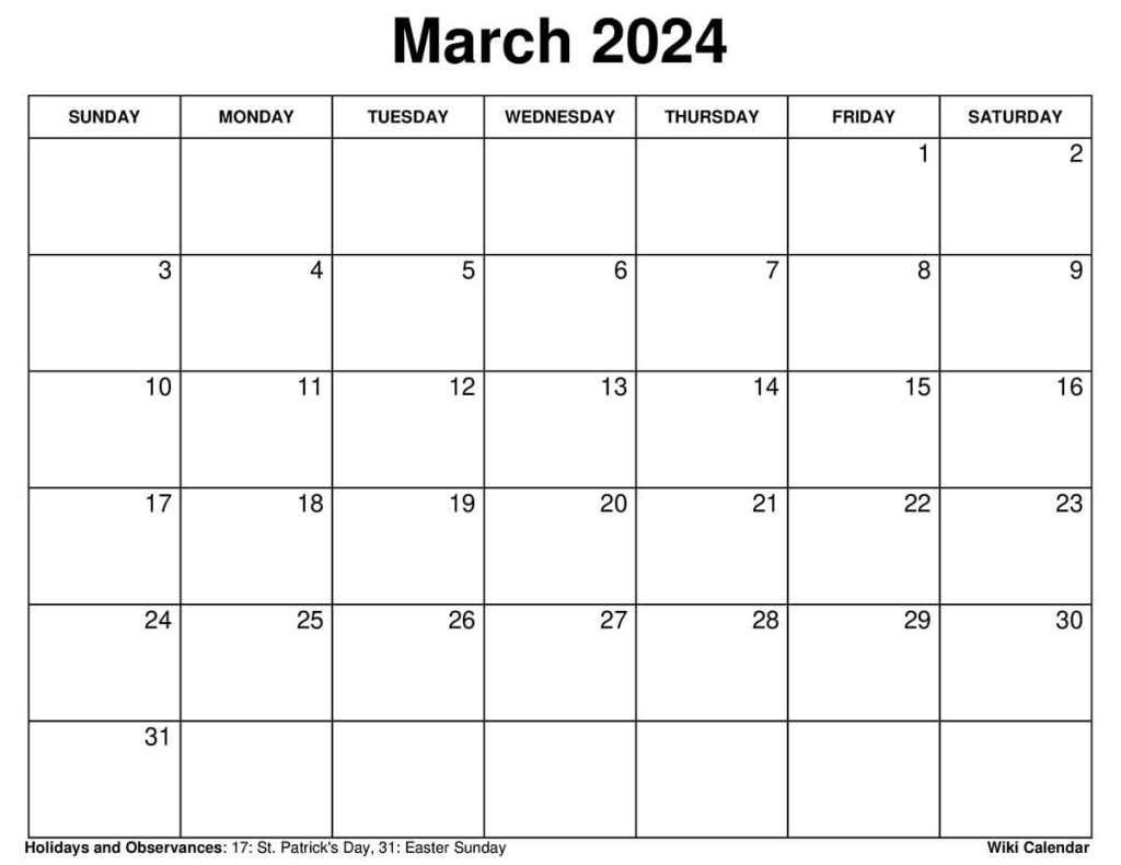 Printable March 2024 Calendar Templates With Holidays