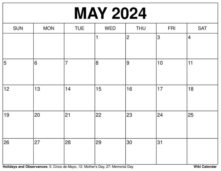 Printable May 2024 Calendar Templates With Holidays