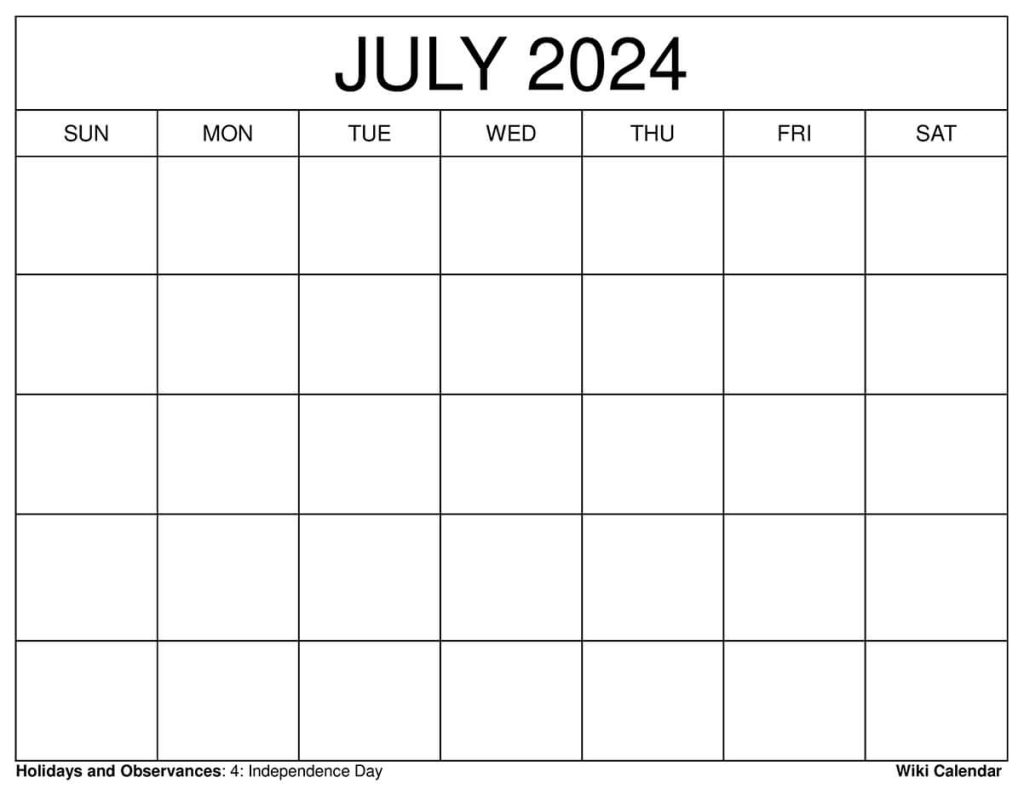 Printable July 2024 Calendar Templates With Holidays