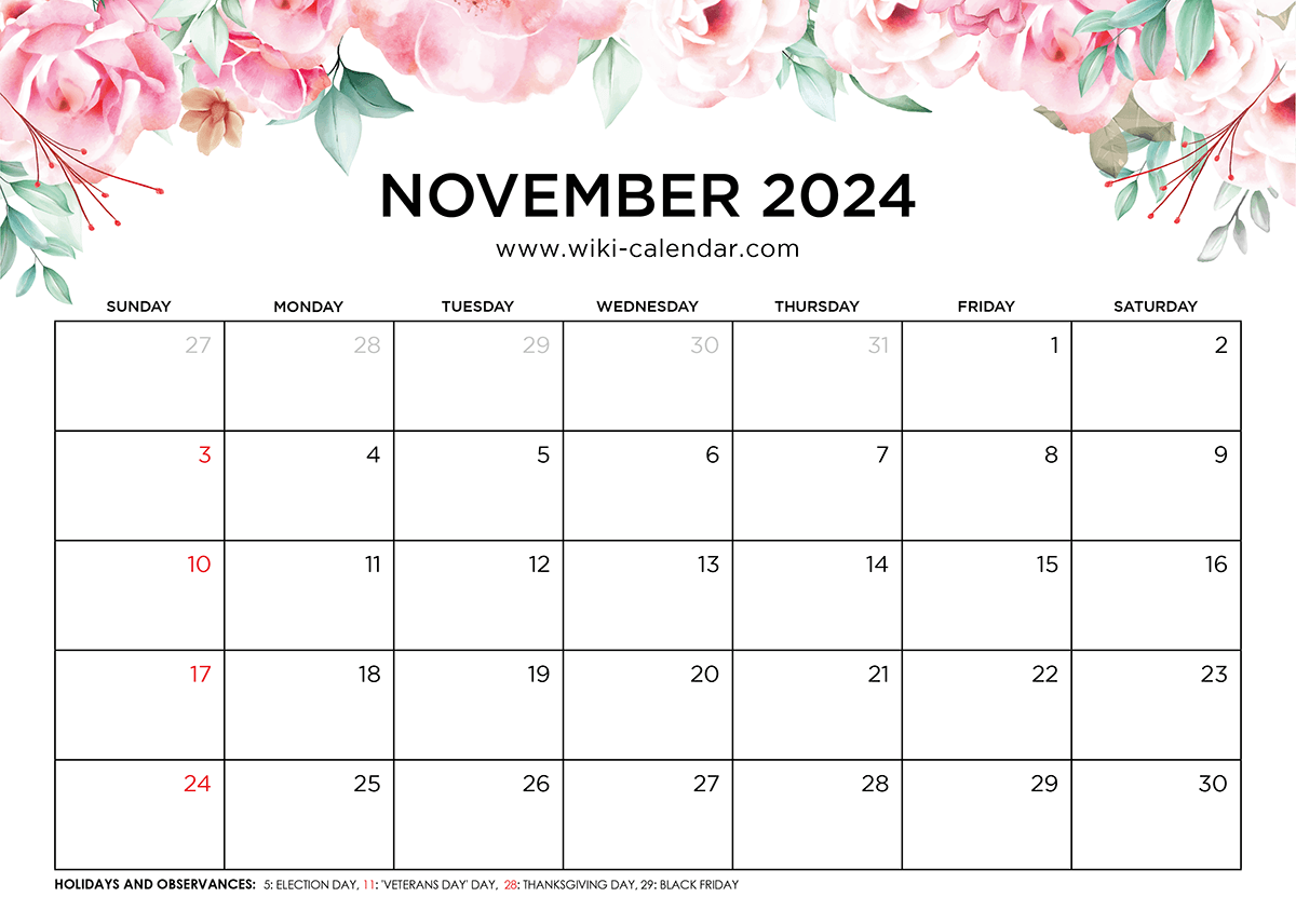 Floral Calendar for November 2024