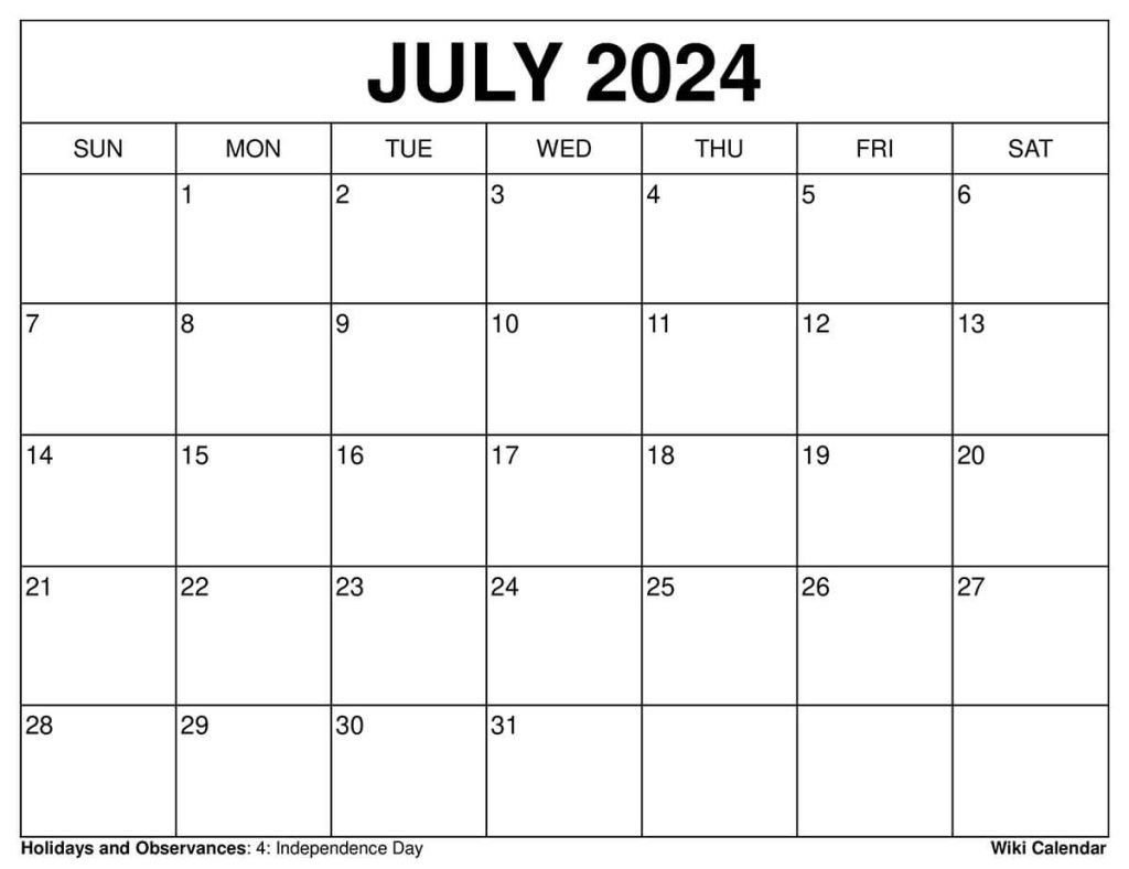 Printable July 2024 Calendar Templates With Holidays