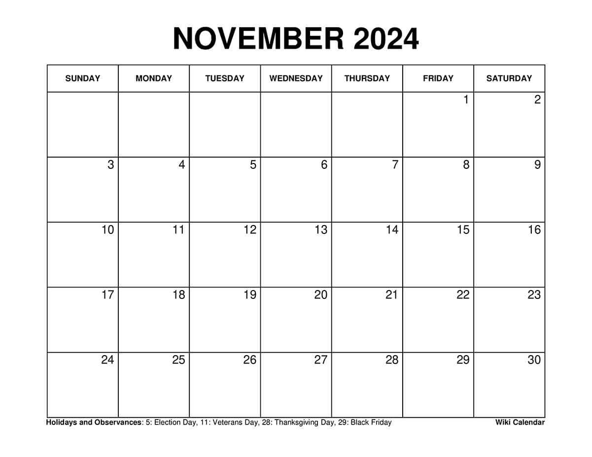 November 2024 Calendar Printable with Holidays