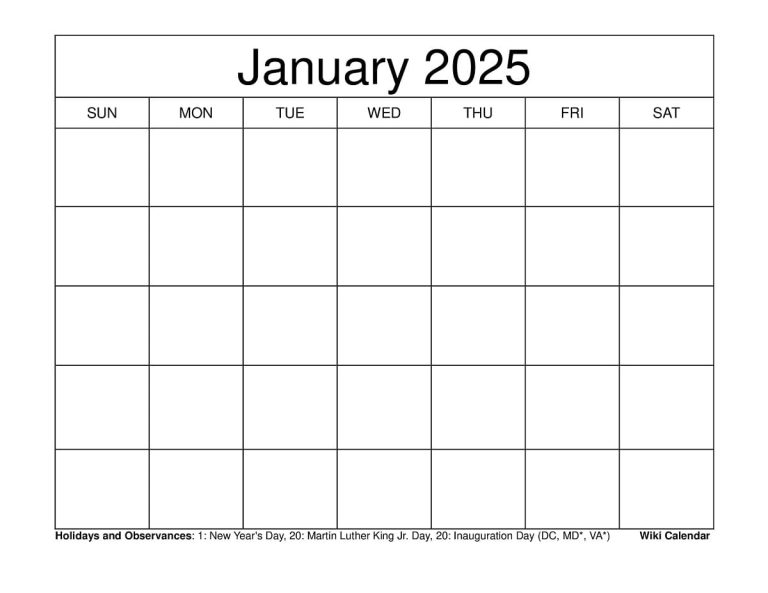 Printable January 2025 Calendar Templates with Holidays