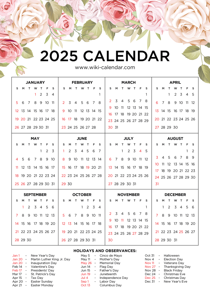 Free Printable Floral Calendar 2025 Wiki Calendar