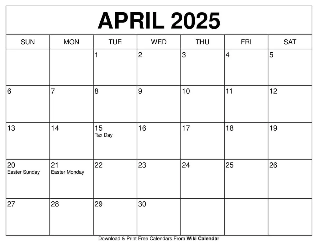 April 2025 Calendar