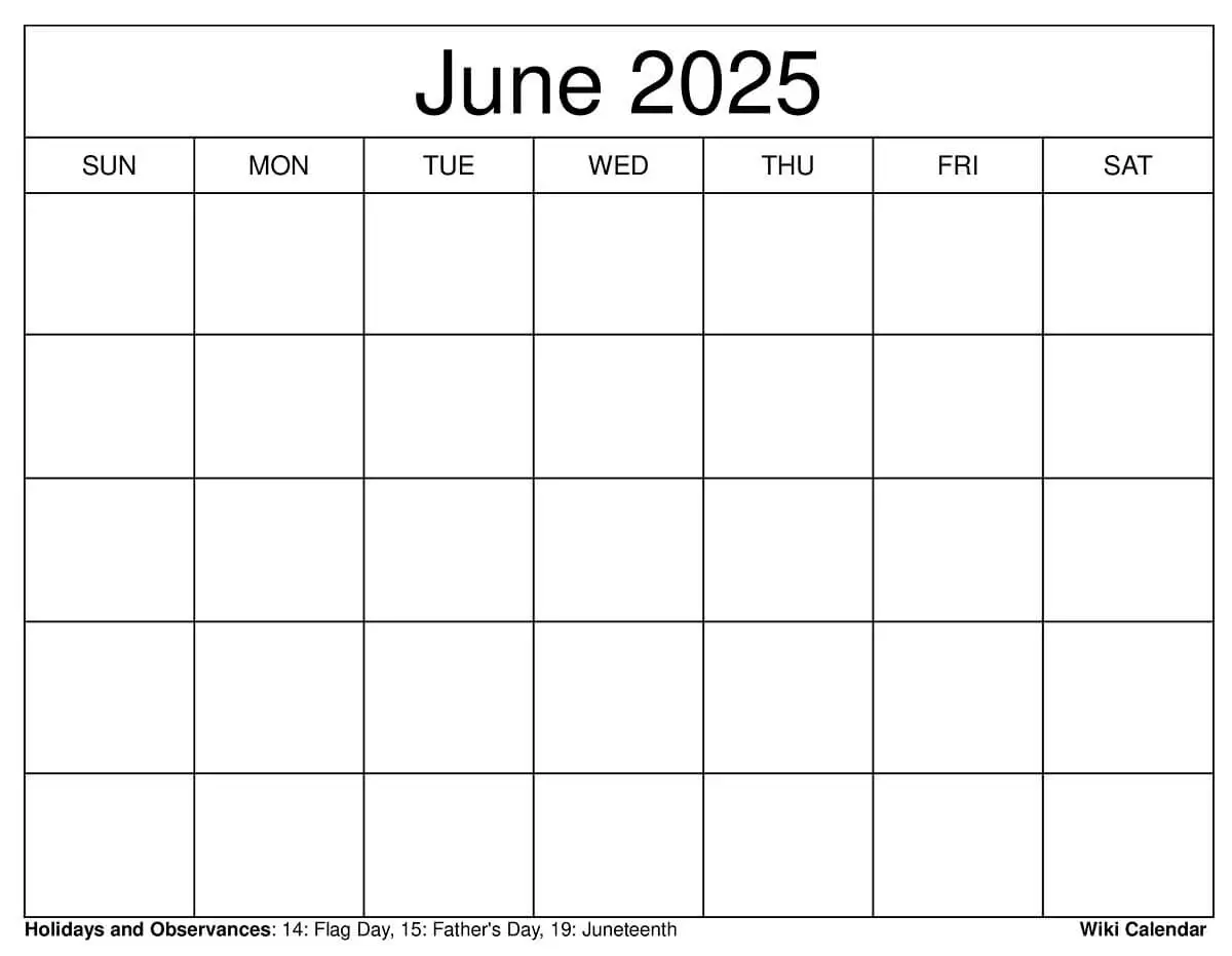Blank June 2025 Calendar Blank June 2025 Calendar