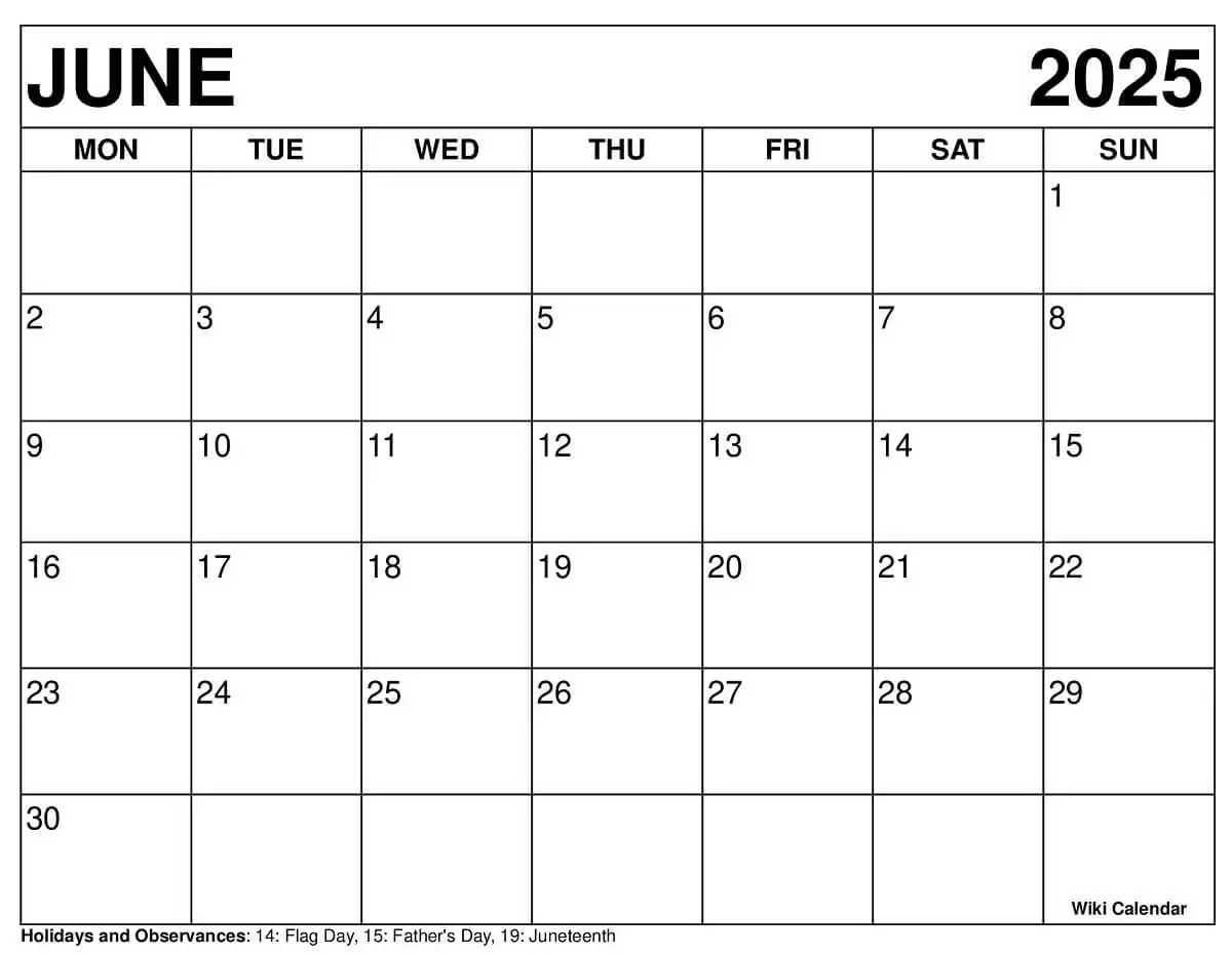 June 2025 Calendar Monday Start June 2025 Calendar Monday Start