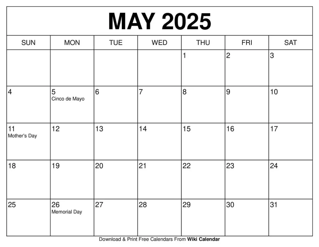 May 2025 Calendar