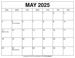 May 2025 Calendar