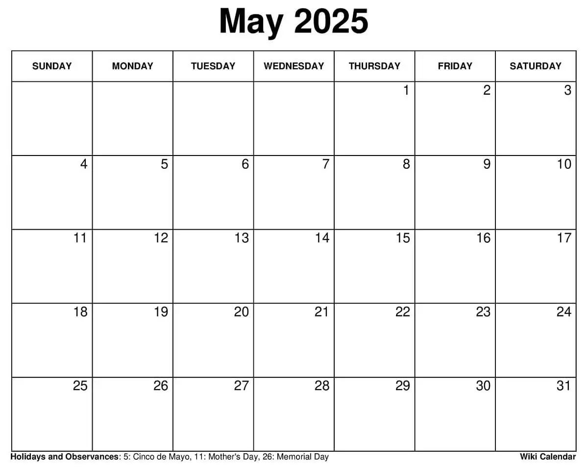 Printable May 2025 Calendar Printable May 2025 Calendar