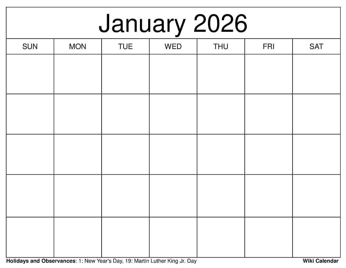 Blank January 2026 Calendar Blank January 2026 Calendar