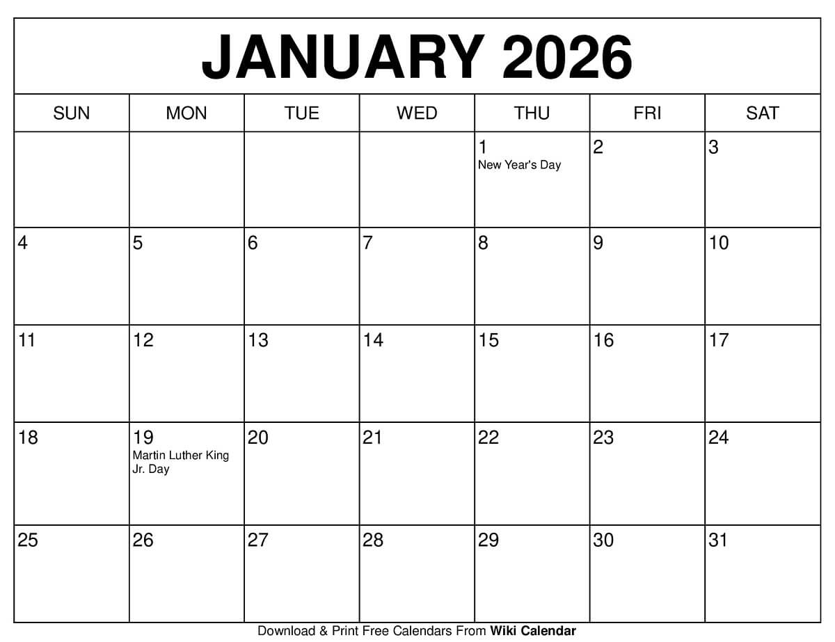 January 2026 Calendar January 2026 Calendar