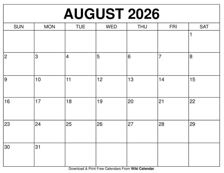 August 2026 Calendar
