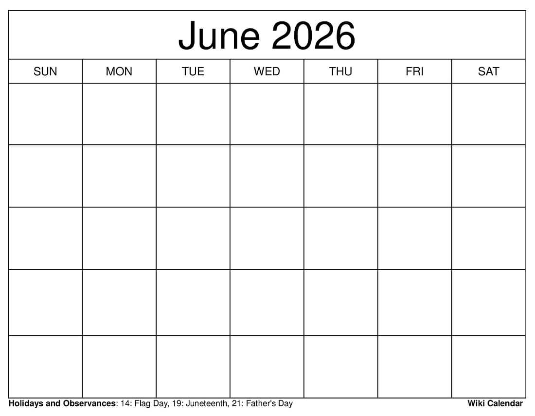 Blank June 2026 Calendar Blank June 2026 Calendar