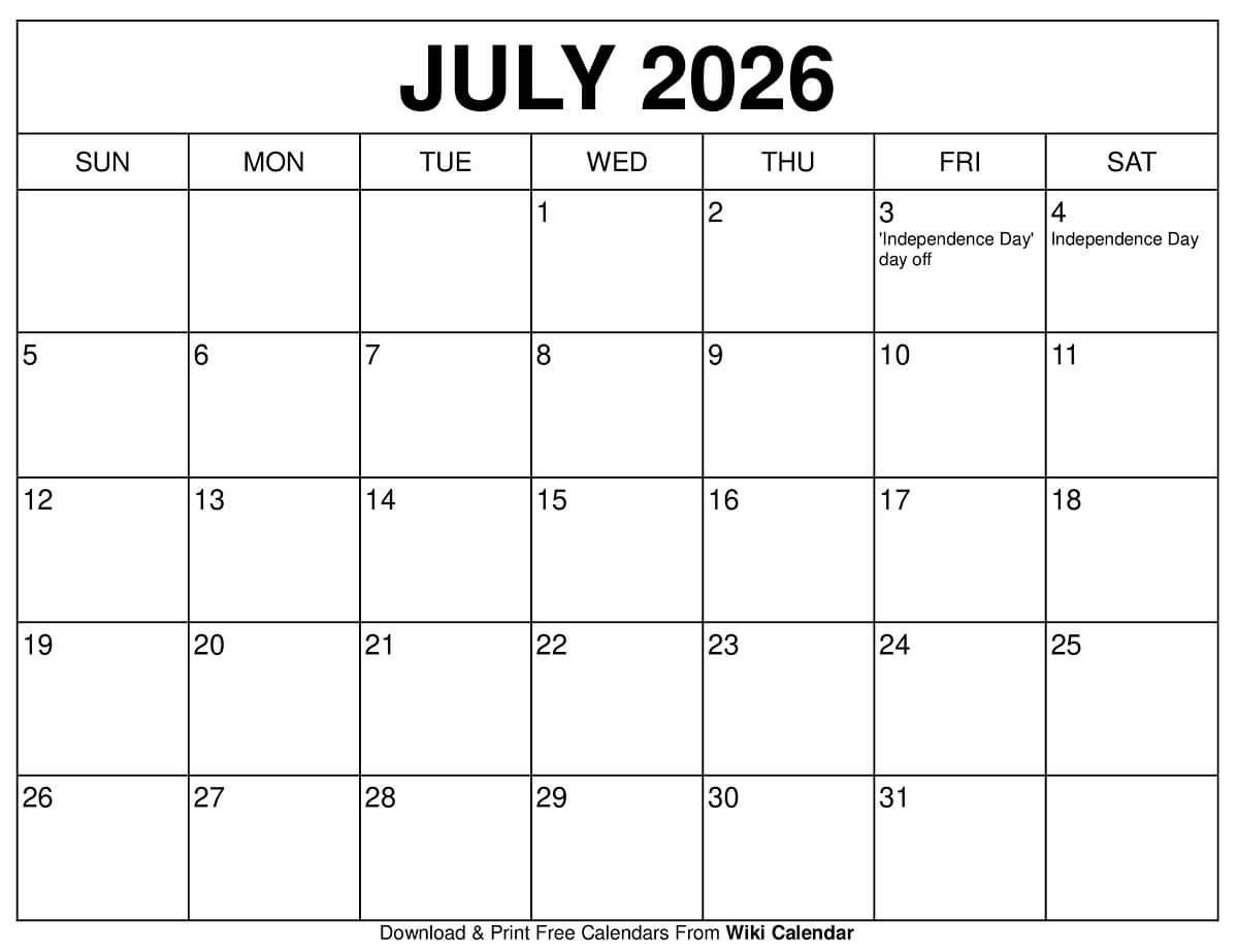 July 2026 Calendar - Printable Templates & More 6 July 2026 Calendar