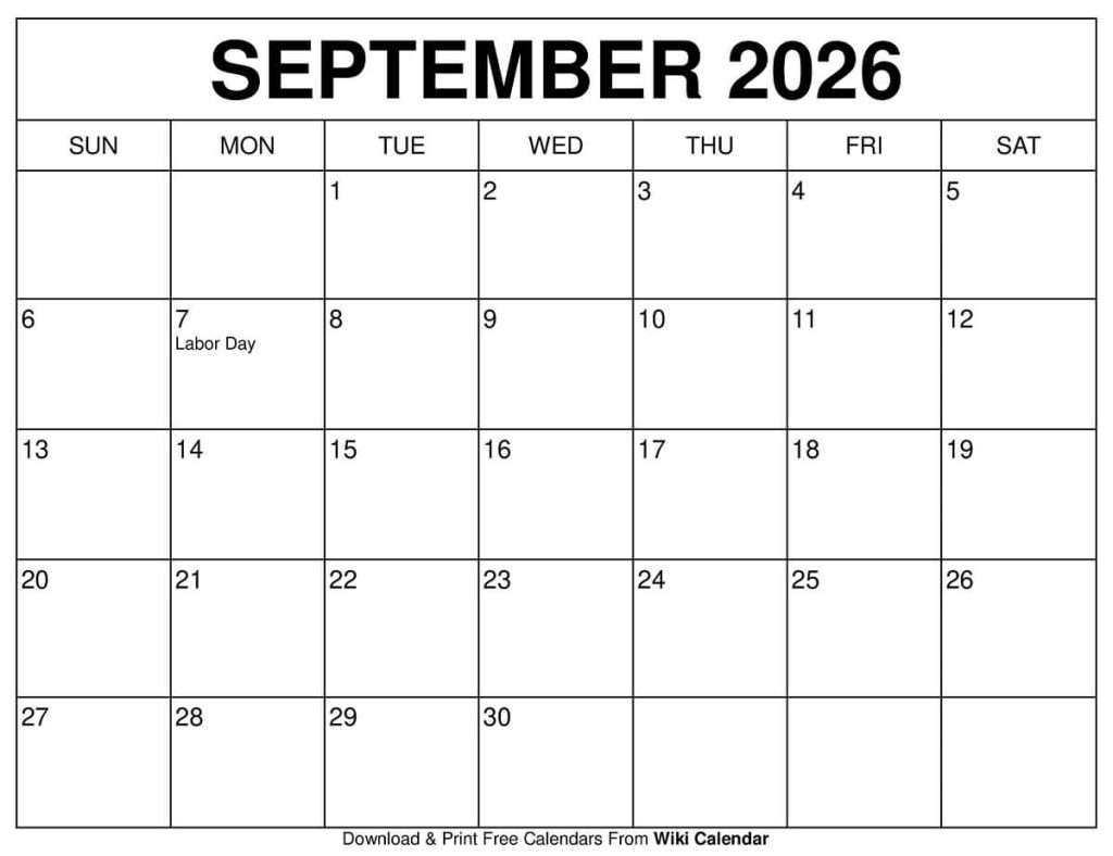 September 2026 Calendar